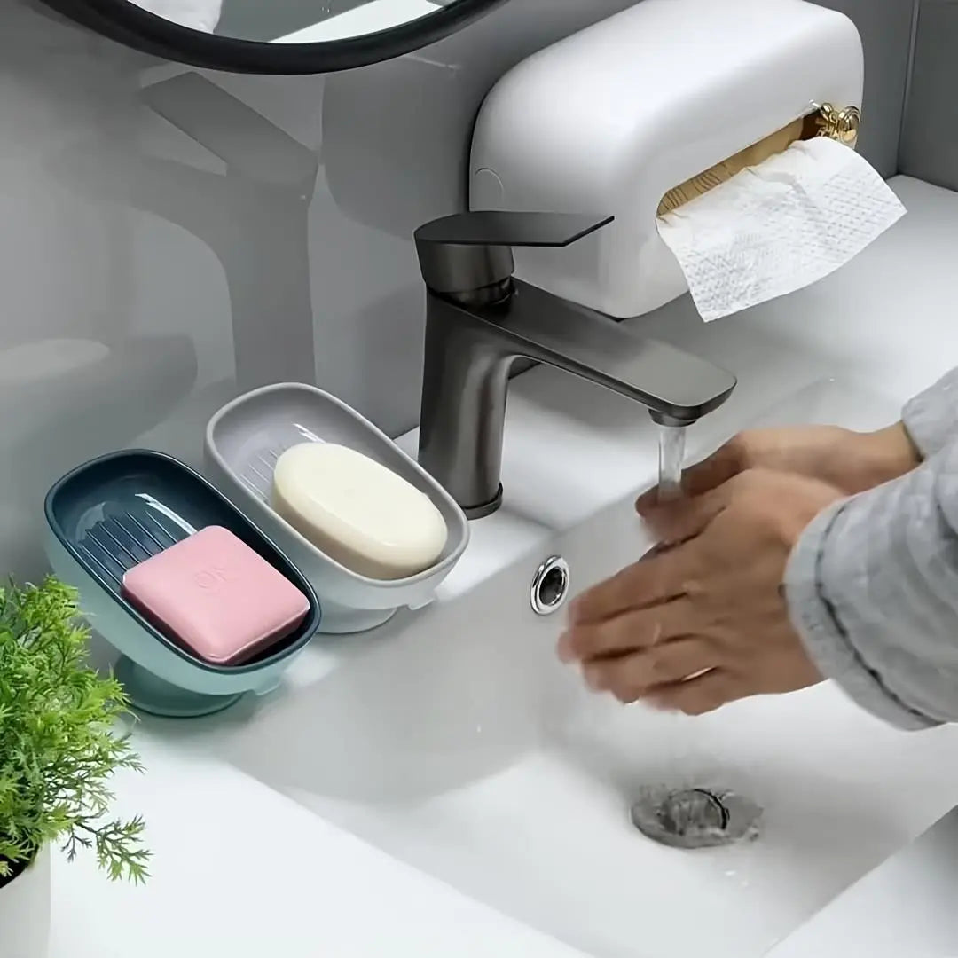 1-Piece Luxurious Adjustable Oval Soap Dish with Drain, Wall-Mounted Anti-Slip Removable Soap Tray for Bathroom, Shower and Sink, Bathroom Accessory