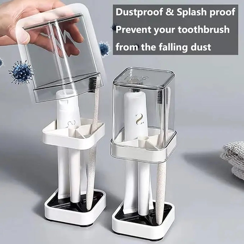 Toothbrush Holder Stand with Cover/Cup, 3 Slots for Toothbrushes, Compatible with Toothpaste & Razor Comb, Vanity Organiser White