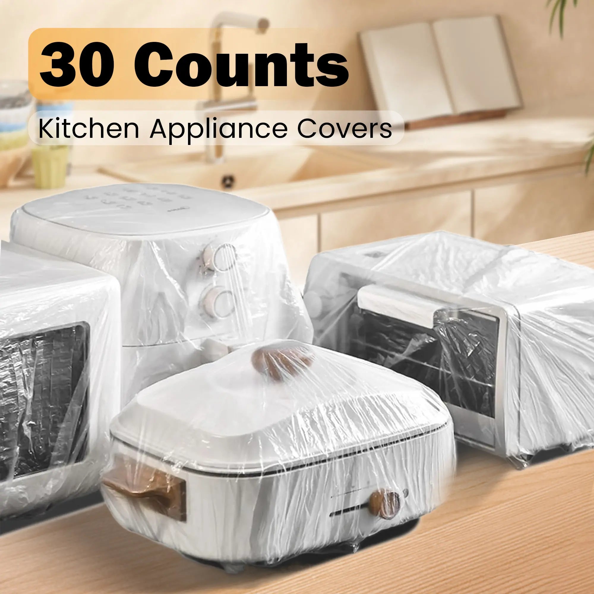 30 Counts Clear Small Appliance Covers, Works for Kitchen Cooking Bowls, Reduces Cleaning Time for Kitchen Utensils before Use