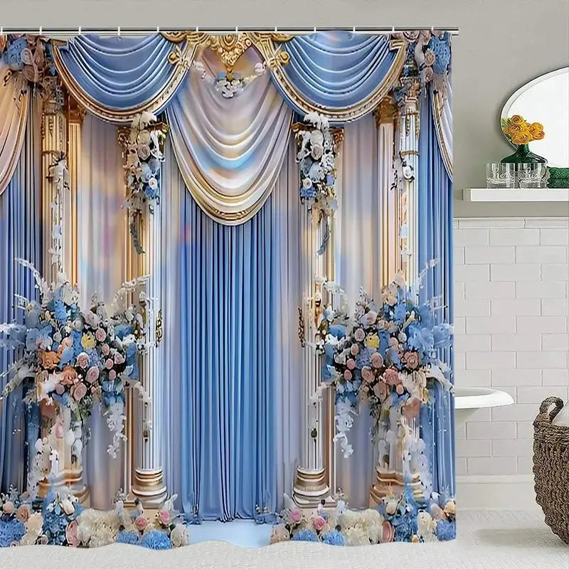 1/4 Pcs Elegant Floral Pattern Bathroom Curtain Set, Festive Design, Non-Slip Floor Mat, U-Shaped Rug, Toilet Seat Cover, Perfect for Bathroom Decoration, Partition, Beautify the Space, 12 Free Shower Curtain Hooks, Bathroom Decoration Accessories