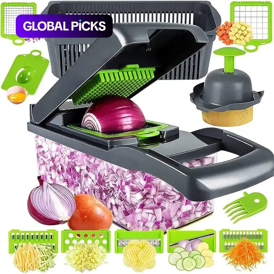 15-In-1 Multifunctional Vegetable Chopper, Durable Vegetable Slicer, Vegetable Cutter, Garlic Chopper, Onion and Potato Grater, Kitchen Shredder, Kitchen Accessories, Veggie Chopper, Fruit and Vegetable Slicer #GLOBAL PICKS