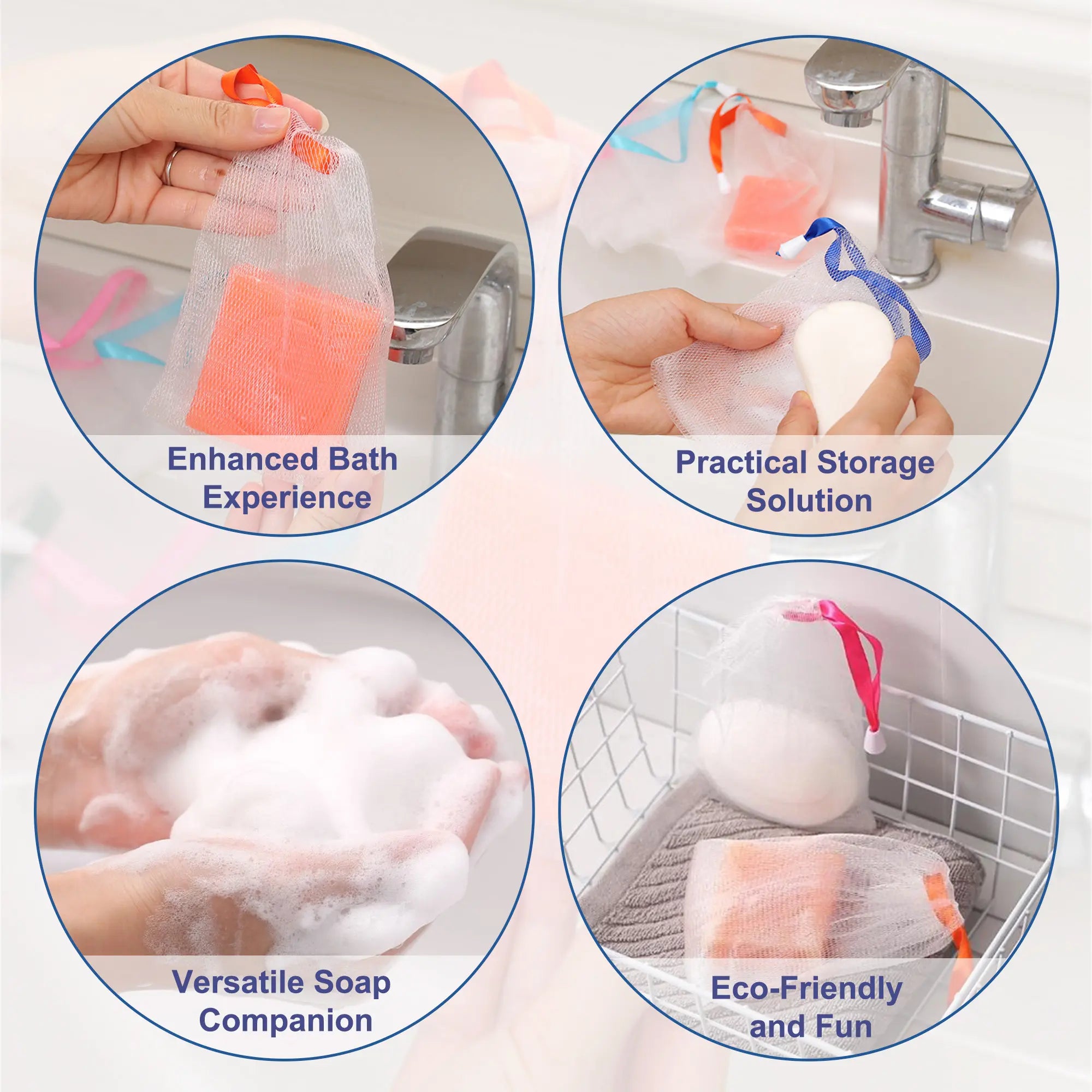 10 Counts Exfoliating Mesh Soap Saver Pouch, Drawstring Closure, Rich Foam Creation, Random Color