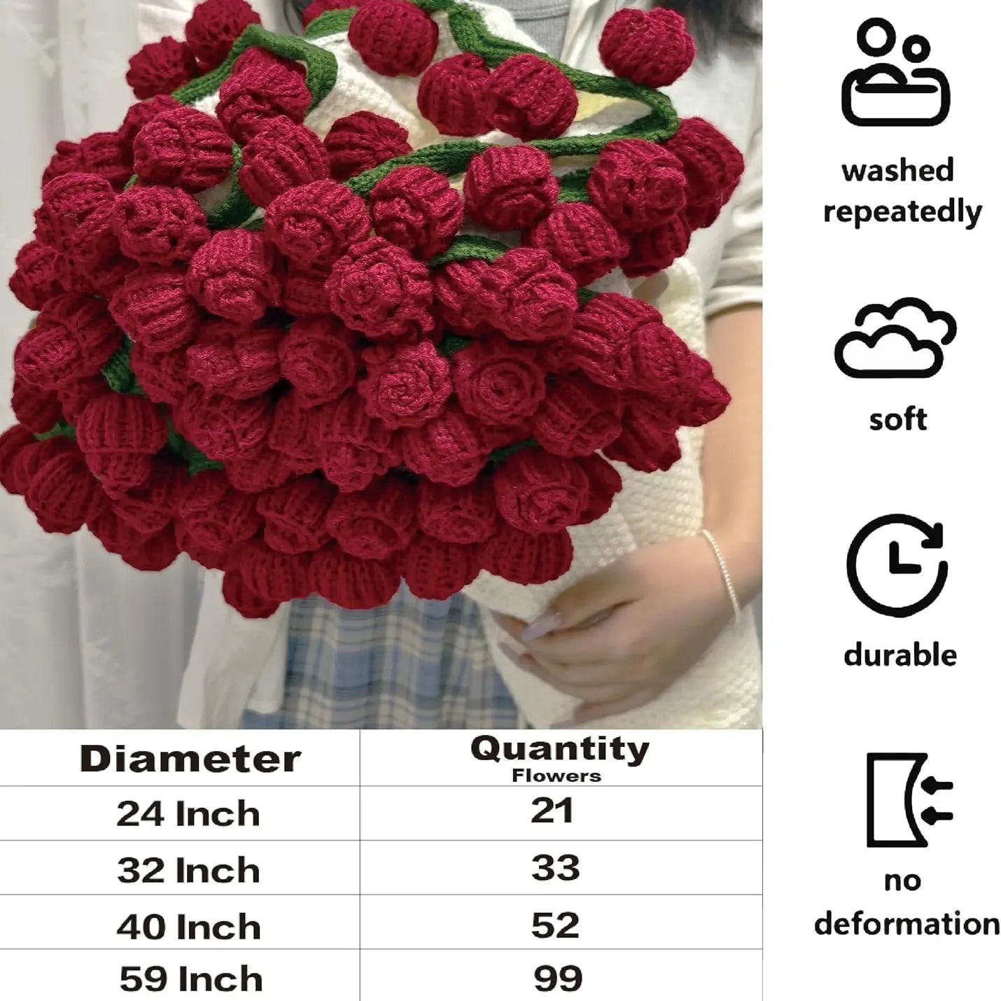 Crochet Flowers Bouquet Blanket, Handmade Rose Blanket, 24-43Inch round Floral Soft and Lightweight Romantic Gifts for Birthday, Wedding, Home Decor, Bed, Sofa-Finished Product，Mother'S Day Gift