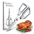 Kitchen Scissors All Purpose - Stainless Steel Kitchen Shears, Sharp Silver Meat Scissors, Dishwasher Safe, Heavy Duty Poultry Shears, Japanese Cooking Scissors for Food, Chicken Bones, and Turkey – Perfect Father'S Day Gift!