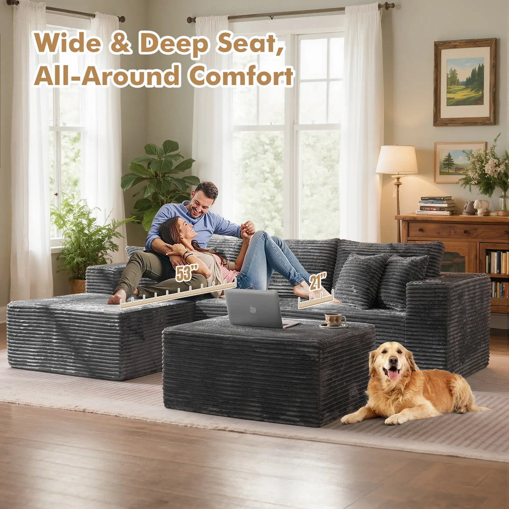 【Summer Vibes】Xizzi 108" Oversized Modular Cloud Sectional Sofa Set, L/U Shaped Boneless Couch High-Density Foam Plush Corduroy Deep Seat Sofa Bed for Living Room Bedroom, No Assembly Required