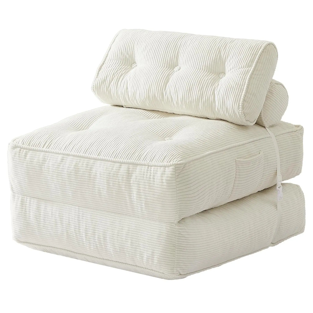 【Dealsforyoudays】Onbrill Folding Sofa Bed with Pillow, Convertible Sleeper Chair with Back Support, Corduroy Portable Fold Out Chair Bed, Comfy Floor Sofa Lounge for Living Room, Single