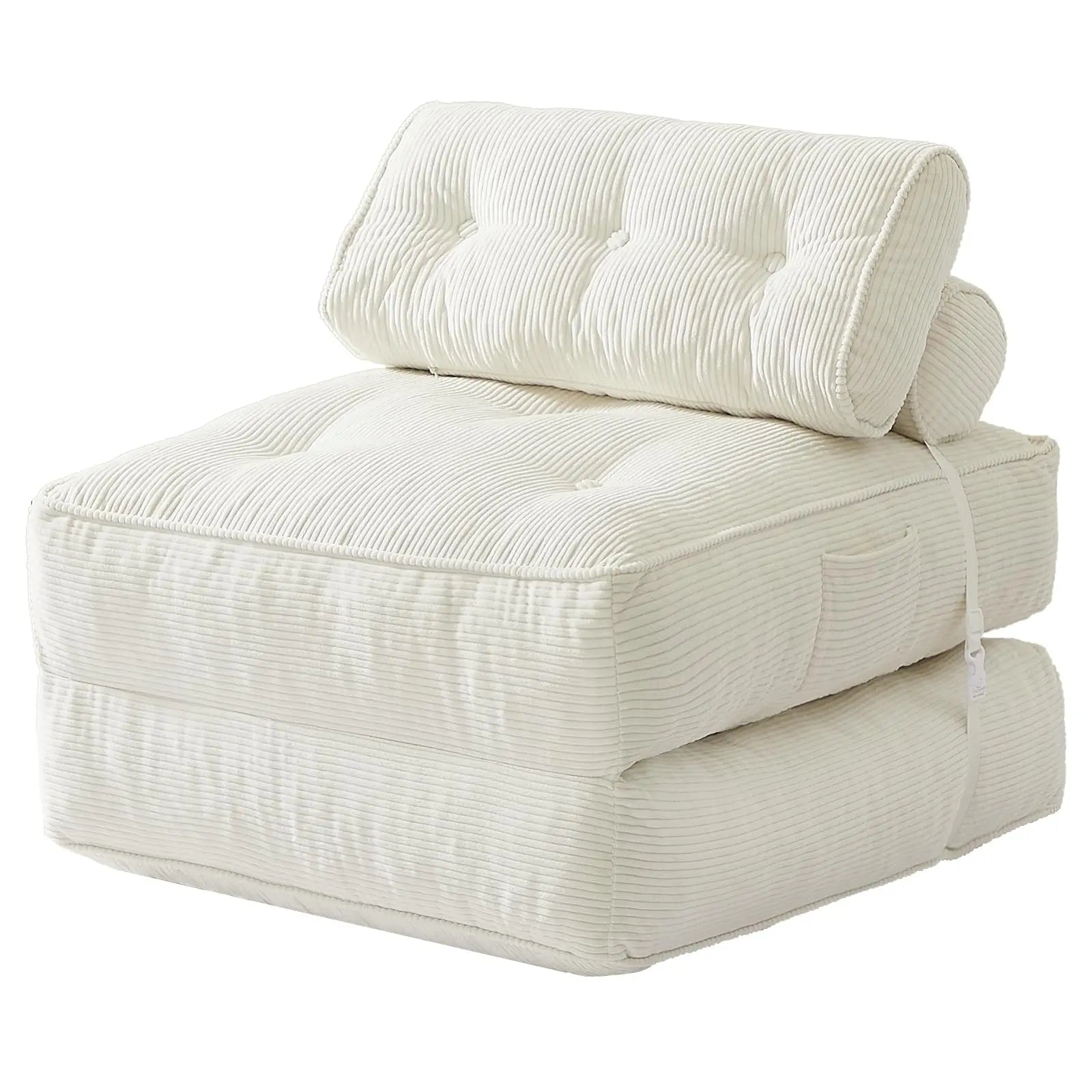 【Dealsforyoudays】Onbrill Folding Sofa Bed with Pillow, Convertible Sleeper Chair with Back Support, Corduroy Portable Fold Out Chair Bed, Comfy Floor Sofa Lounge for Living Room, Single