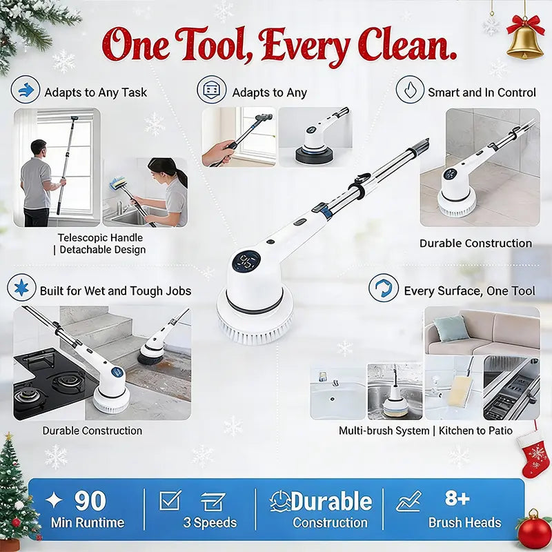 【Mother'S Day Gift】Electric Spin Scrubber Cordless Shower Scrubber with Lpx7Waterproof Brush Multi-Surface Uselong Battery Life 3 Adjustable Speed Extendable Handle 9Replaceable Brush Heads Multi-Purpose Cleaning Kit Forbathroom Kitchen Utensils, Cool Te
