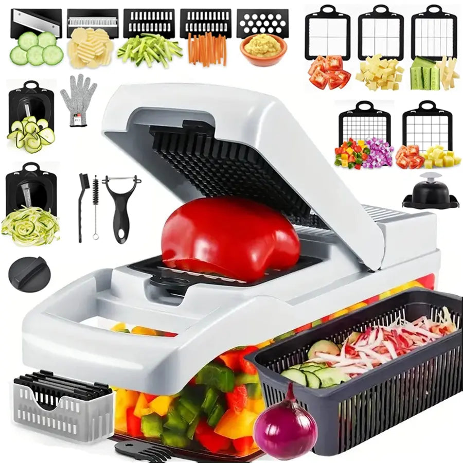 22 in 1 26In1 15In1 Vegetable Chopper with Container, 1 Set Vegetable Slicer Set, Household Multifunctional Vegetable Chopper, Fruit & Vegetable Utensils for Home Kitchen, Vegetable Cutting Slicer [Package List as Picture Shown]