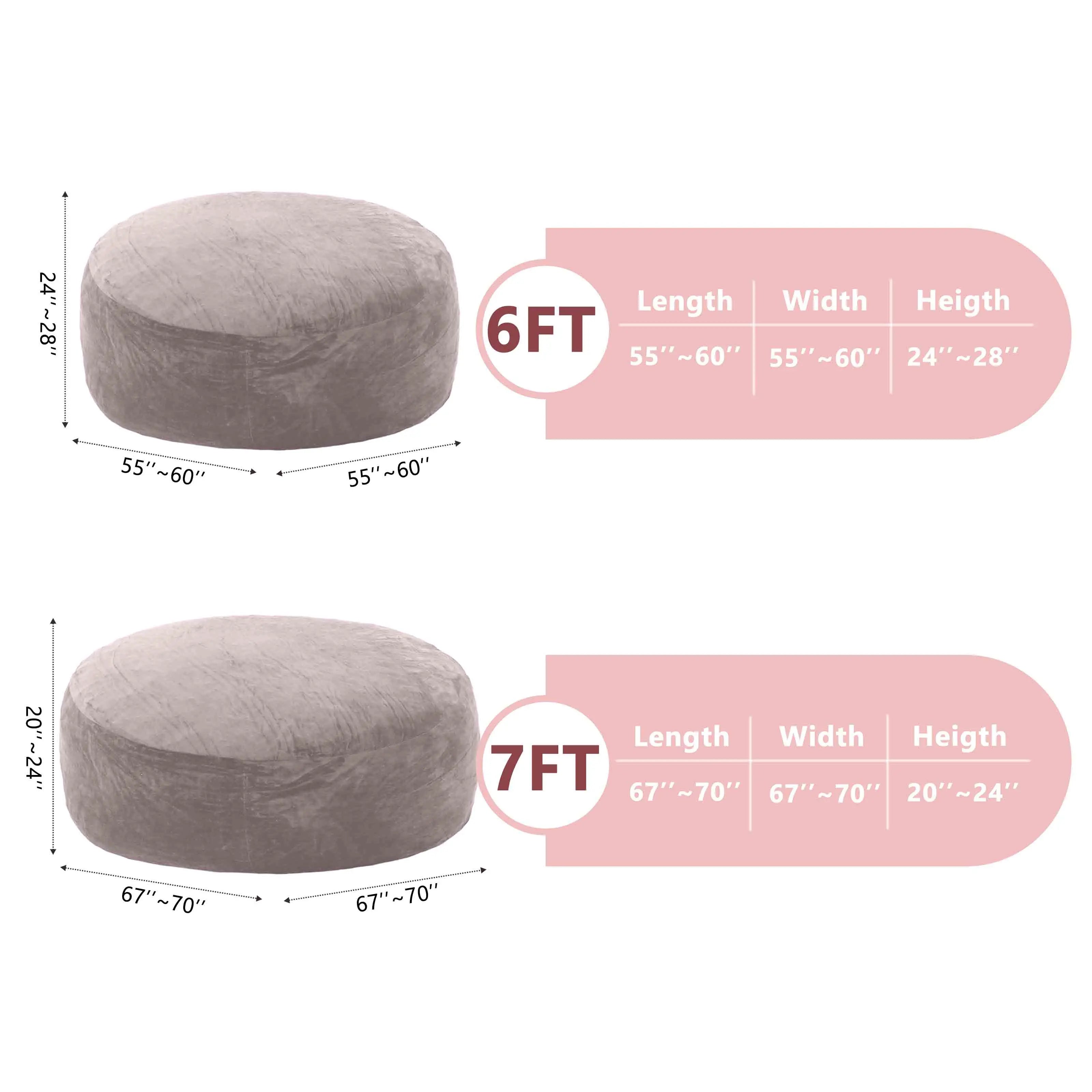 [Memorial Day] 3FT/4FT/7FT No Gift, 5Ft/Jumbo with 3 Gifts Bean Bag (With Filler) Lazy Sofa Beanbag Chairs for Adults Ship Free High-Rebound Memory Foam Filling Furniture Flannel Cover Removable Modern Upholstered Sofa