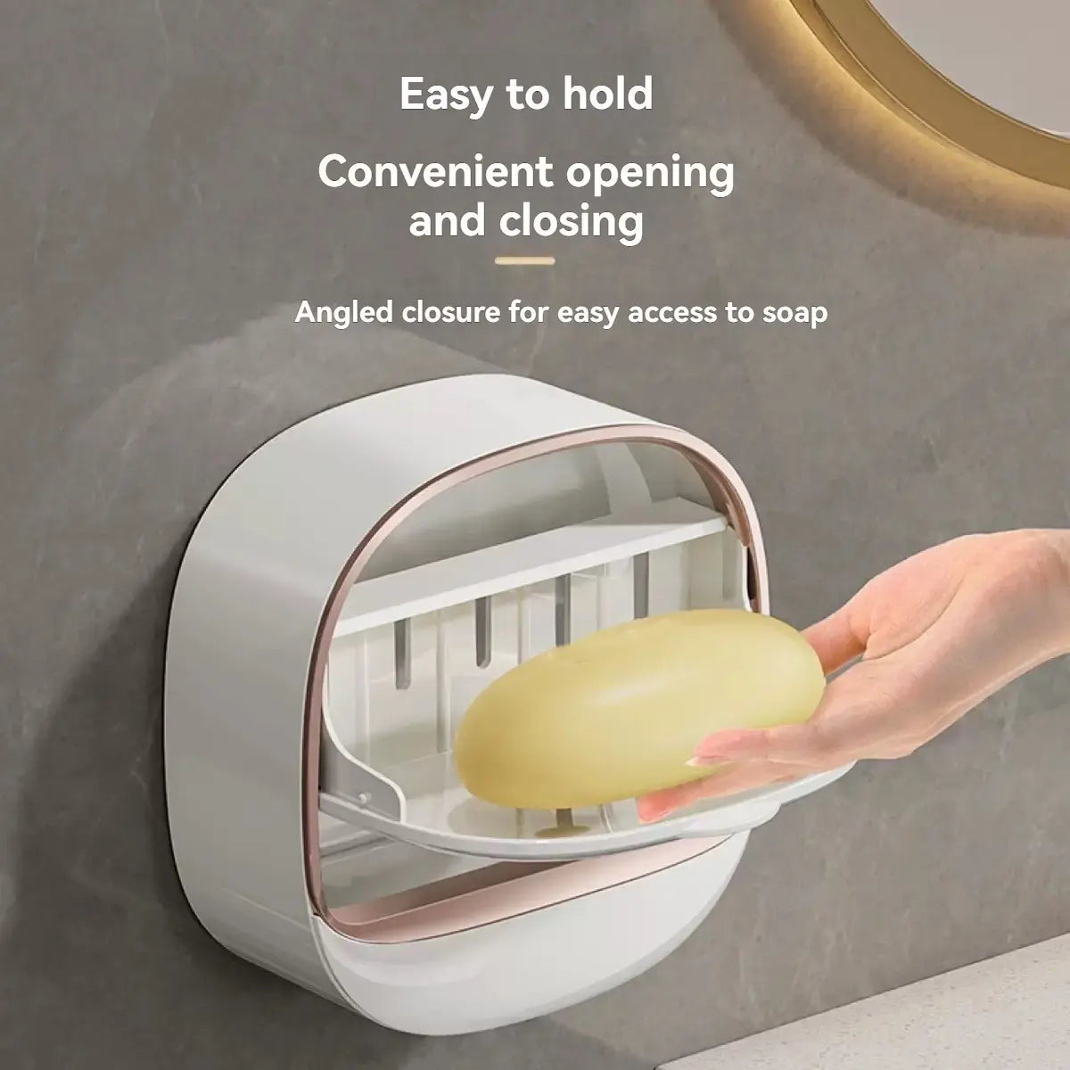 Wall-Mounted Soap Dish with Drainage Box - Waterproof Soap Holder for Shower with Flip Lid, Punch-Free Design to Keep Soap Bars Dry