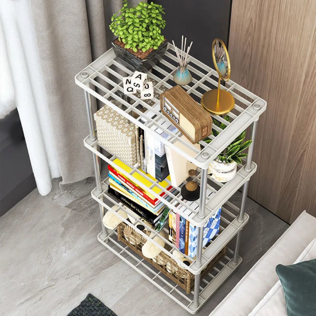 4 Tier Plastic and Metal Freestanding Shelf Bathroom Organizer, Shelving Unit Storage Rack Organizer for Home, Garage, Basement, Shed and Laundry Room