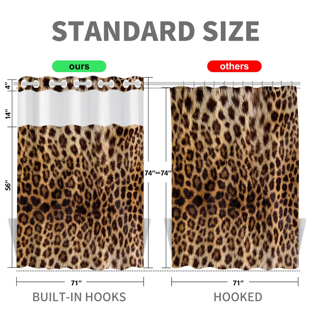 Leopard Print Shower Curtain - Waterproof & Mildew Resistant Thick PEVA Bathroom Curtain with No-Drill Installation