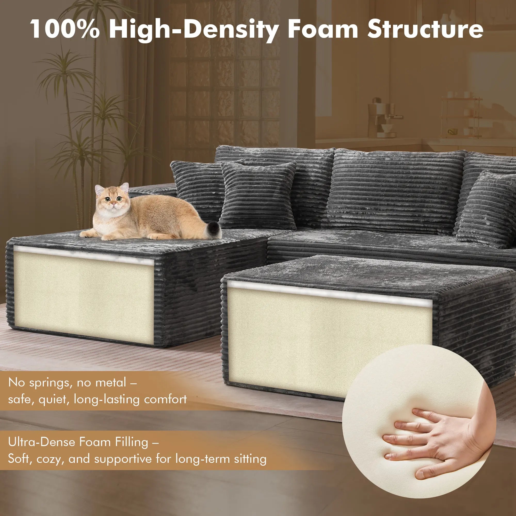 【Summer Vibes】Xizzi 108" Oversized Modular Cloud Sectional Sofa Set, L/U Shaped Boneless Couch High-Density Foam Plush Corduroy Deep Seat Sofa Bed for Living Room Bedroom, No Assembly Required