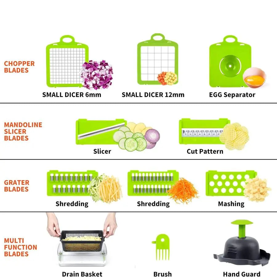 15-In-1 Multifunctional Vegetable Chopper, Durable Vegetable Slicer, Vegetable Cutter, Garlic Chopper, Onion and Potato Grater, Kitchen Shredder, Kitchen Accessories, Veggie Chopper, Fruit and Vegetable Slicer #GLOBAL PICKS