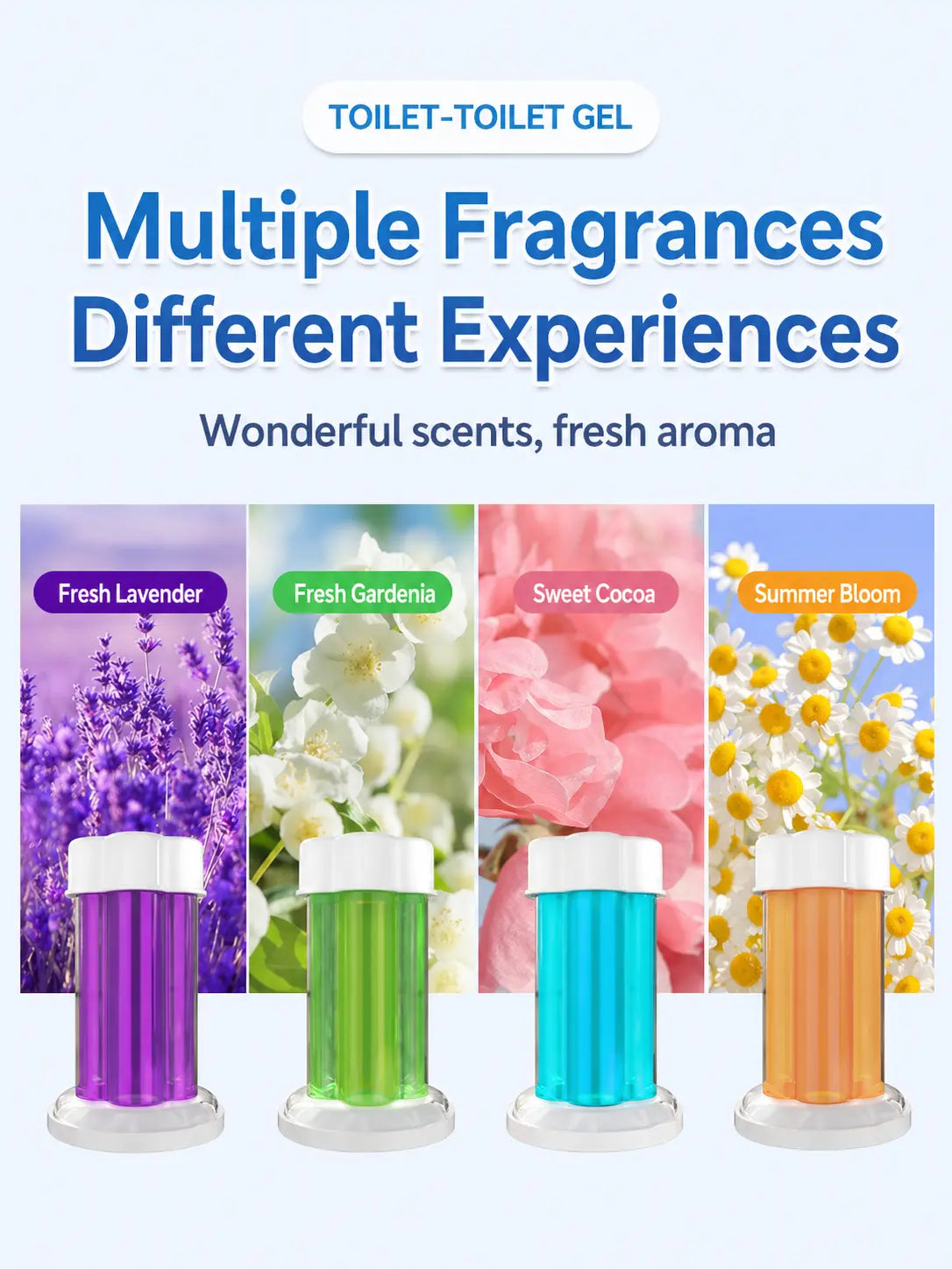 Toilet Flower Gel Stamp, Dual-Color Toilet Bowl Cleaner Gel, Long-Lasting Fresh Scent, Deodorizing Toilet Freshener for Bathroom, 4+1 Value Pack