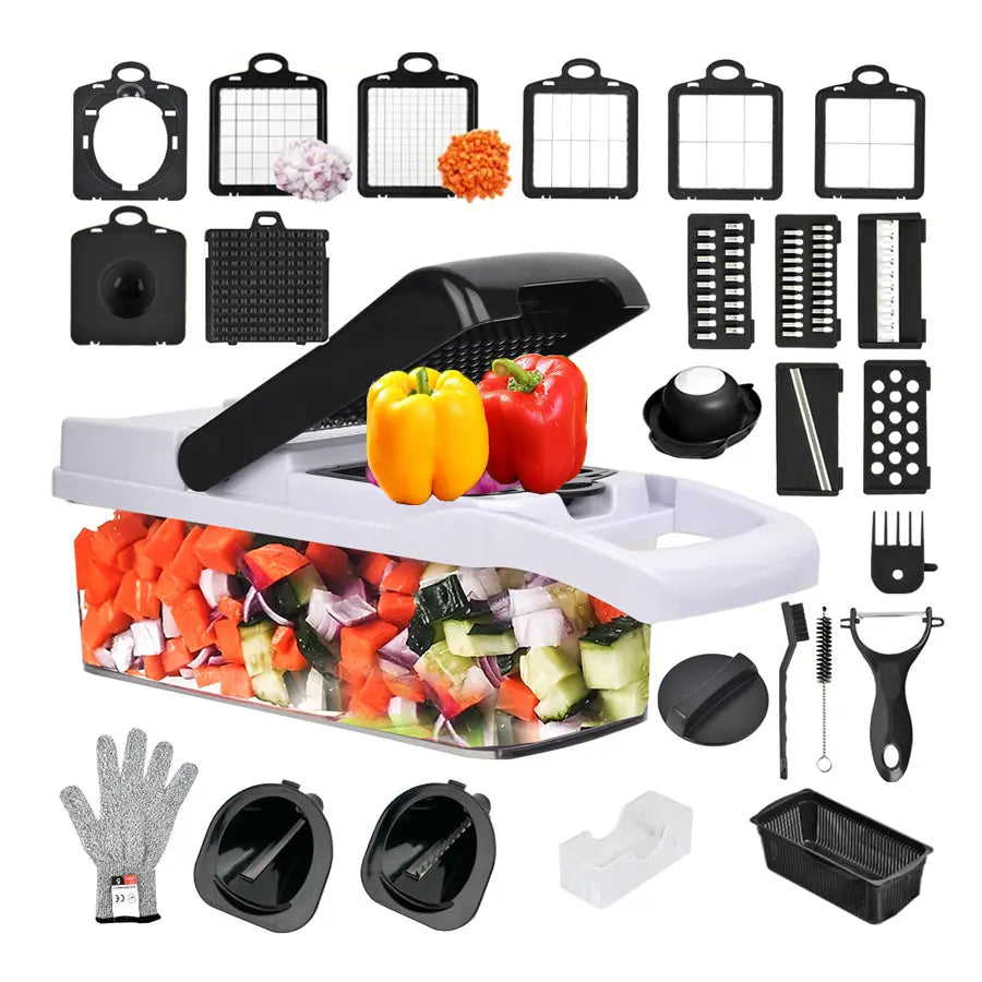 22 in 1 26In1 15In1 Vegetable Chopper with Container, 1 Set Vegetable Slicer Set, Household Multifunctional Vegetable Chopper, Fruit & Vegetable Utensils for Home Kitchen, Vegetable Cutting Slicer [Package List as Picture Shown]