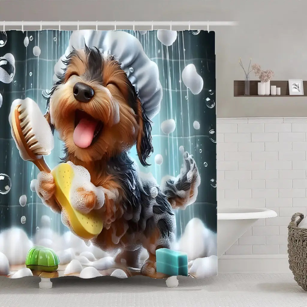 Puppy Shower Curtain Design, High-End Elegant Bathroom Curtain, Printed Pattern for Home Decor, Partition Bathroom Additions