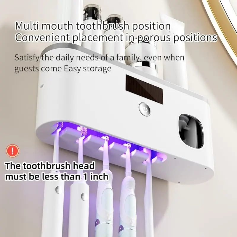 Wall-Mounted Toothbrush Holder for Bathroom - Adhesive-Backed No-Drilling Design, Multi-Slot Bathroom Organizer for Toothbrushes & Toothpaste, Solar-Charged Storage Stand, Apartment Accessories