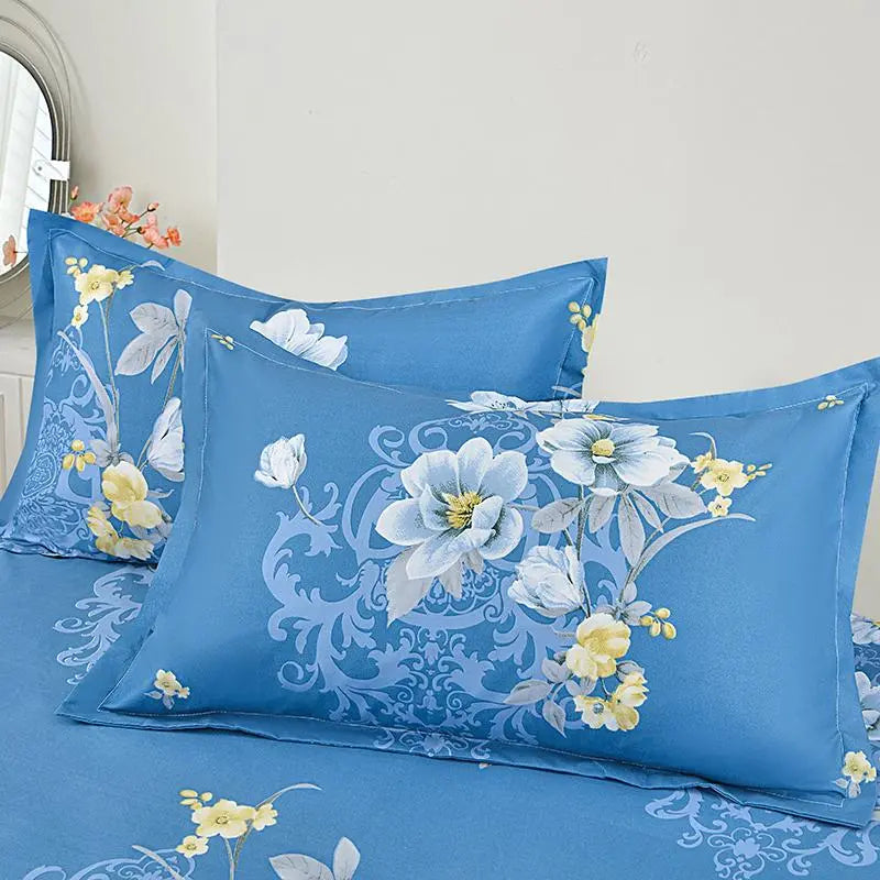 Floral Print Ruffled Edge Bed Skirt Set, 3-Count Set Including 1 Bed Skirt and 2 Pillowcases without Filler, Comfortable Bedding Set for Home Bedroom