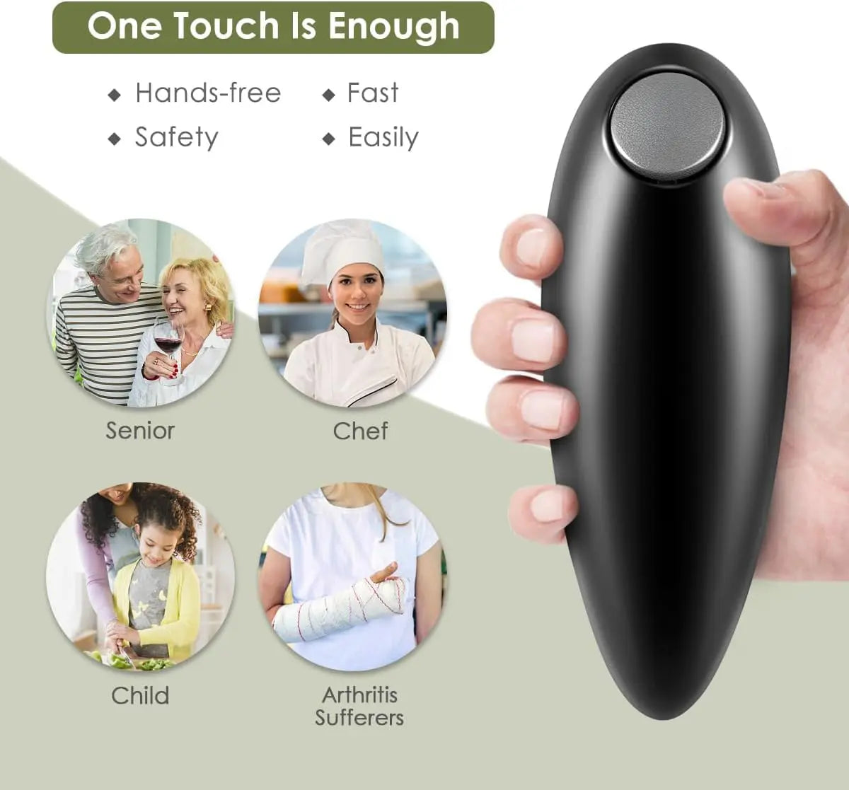 Electric Can Opener, One-Touch Automatic Can Opener Achieves Smooth, Safe, and Rapid Can Opening along the Edge Compatible with Nearly All Canned Goods Hands-Free Operation Ideal Gift, Kitchen Essential for Elderly Arthritis Sufferers