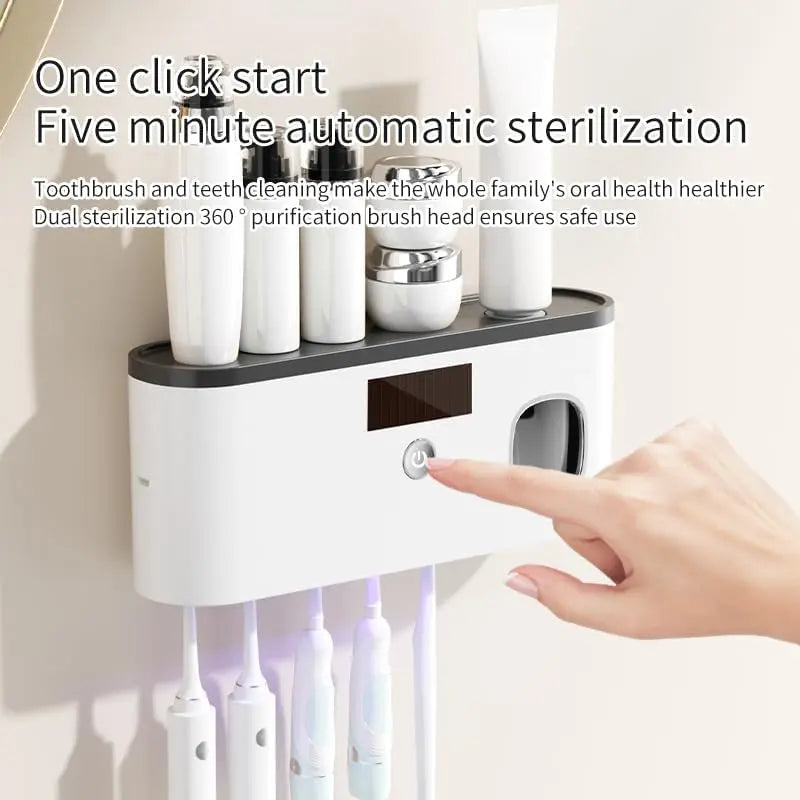 Wall-Mounted Toothbrush Holder for Bathroom - Adhesive-Backed No-Drilling Design, Multi-Slot Bathroom Organizer for Toothbrushes & Toothpaste, Solar-Charged Storage Stand, Apartment Accessories