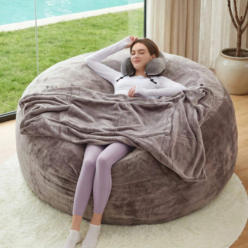 [Memorial Day] 3FT/4FT/7FT No Gift, 5Ft/Jumbo with 3 Gifts Bean Bag (With Filler) Lazy Sofa Beanbag Chairs for Adults Ship Free High-Rebound Memory Foam Filling Furniture Flannel Cover Removable Modern Upholstered Sofa