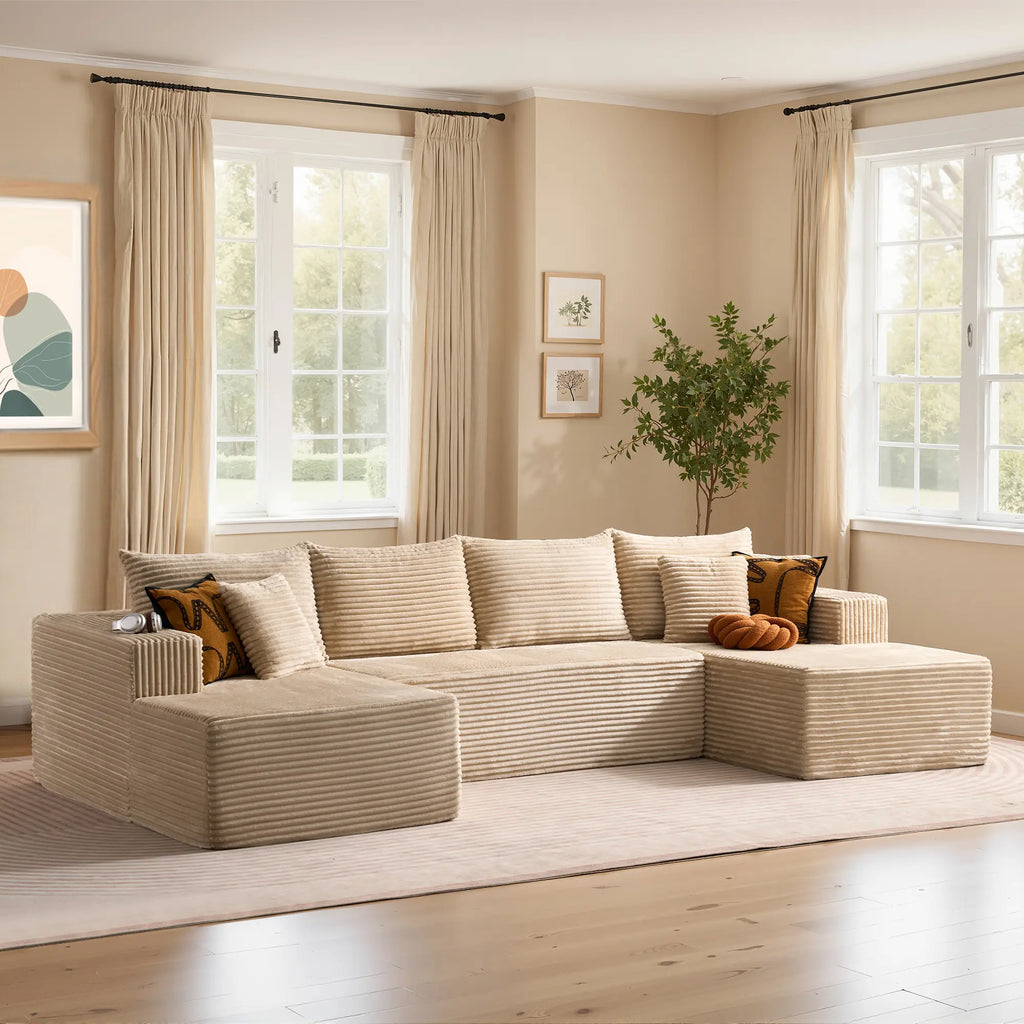 【Summer Vibes】Xizzi 135" U-Shape Sectional Cloud Couch with Chaise Modular Deep Seating Sofa, Premium High-Density Foam & Plush Corduroy, Upholstered Soft Couch, Modern Living Room Furniture Durable Comfortable Design, No Assembly Required