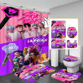 4-Piece Modern Bathroom Curtain Set, Colorful Background Print Shower Curtains, Includes 12 Hooks, Non-Slip Toilet Mat & U-Shaped Seat Cover