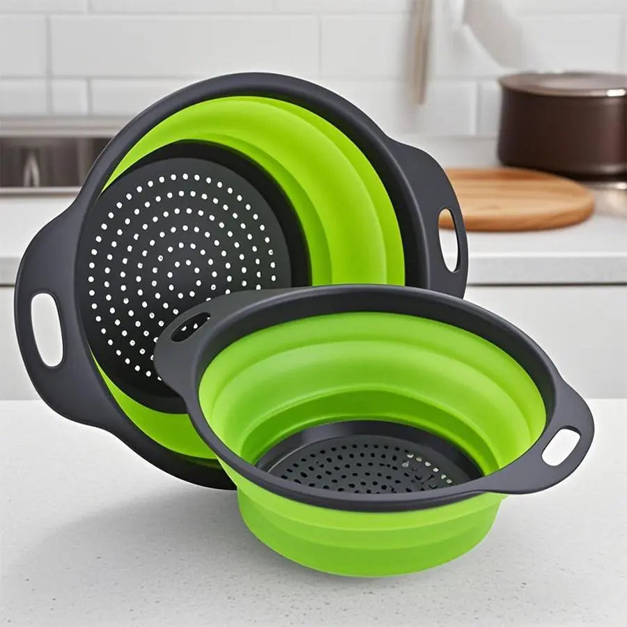Foldable Tpr Colander Set, Kitchen Strainer Set, Kitchen Fruit and Vegetable Drying Rack, Pasta Drainer, Wash Bowl for Fruits Vegetables Noodles, Water Filter Tray