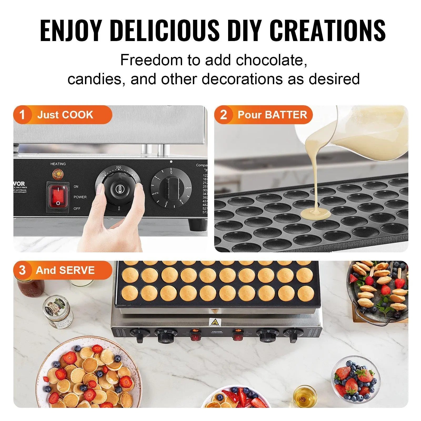 【Father'S Day】Vevor 50PCS 43Mm Mini Dutch Pancake Maker Commercial Dorayaki Baker 1700W