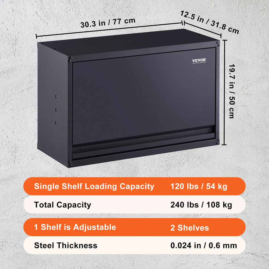 【Fathersdaygift】Vevor Metal Storage Cabinet, 120Lbs Load Capacity per Shelf, 20'' Tall Wall-Mounted Powder-Coating Steel Garage Cabinet with Adjustable Shelf, Press to Lock & Open Door, Perfect for Office Home Garage, Adjustable Side Cabinet