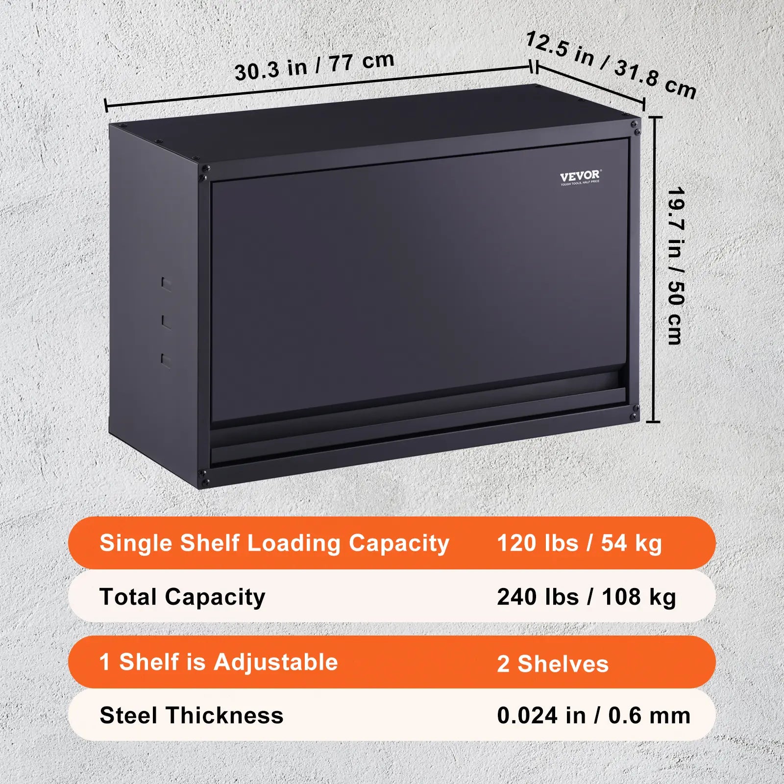 【Fathersdaygift】Vevor Metal Storage Cabinet, 120Lbs Load Capacity per Shelf, 20'' Tall Wall-Mounted Powder-Coating Steel Garage Cabinet with Adjustable Shelf, Press to Lock & Open Door, Perfect for Office Home Garage, Adjustable Side Cabinet