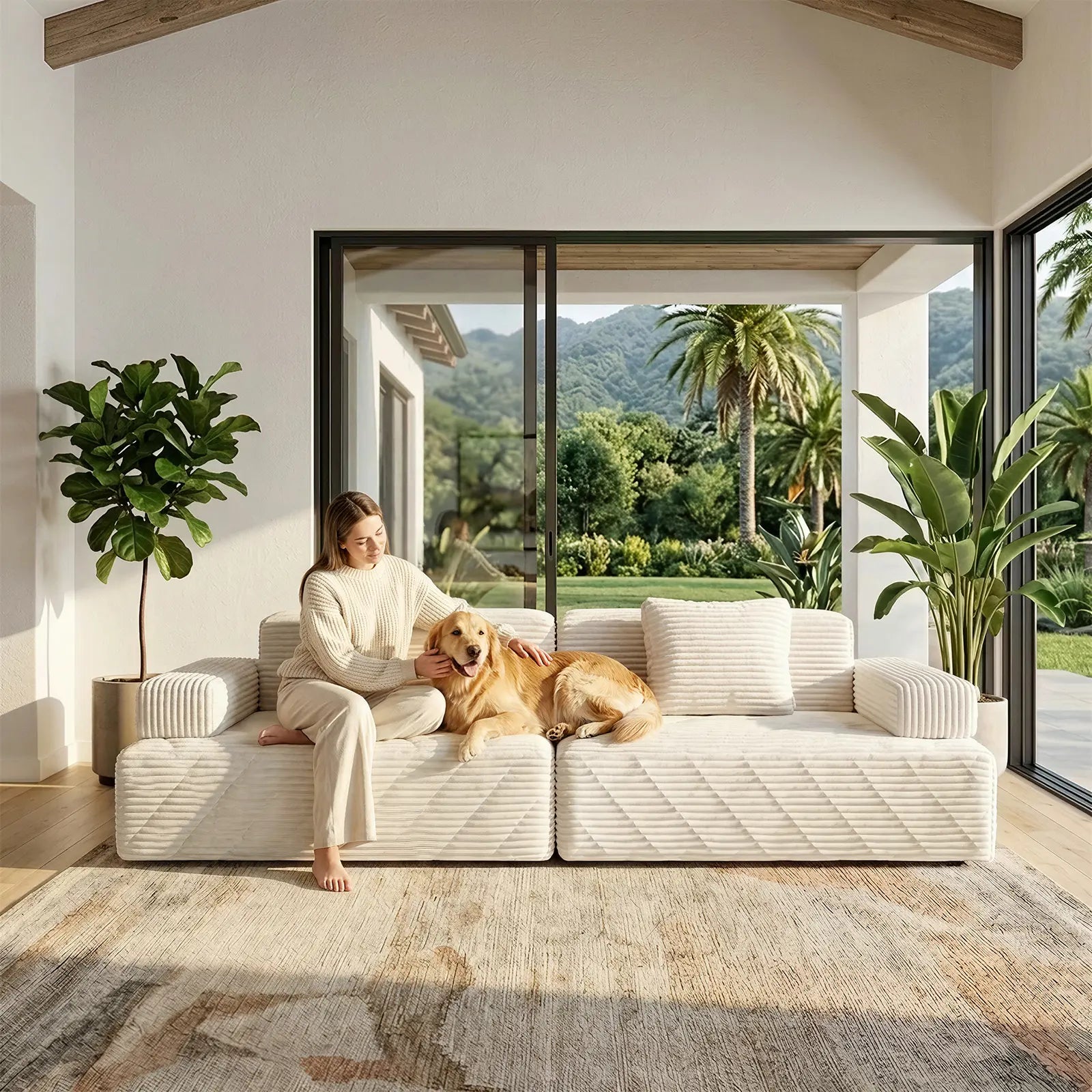 【Father'S Day】【2 Packages Shipping】 113" Modular Sectional Boneless Sofa,Oversized Chaise Lounge with Deep Seats, Modular Cloud Sleeper Sofa, No Assembly Required, Free Combination, Modern Sectional Couch.Boneless Sectional Couch. Living Room Furniture Ou