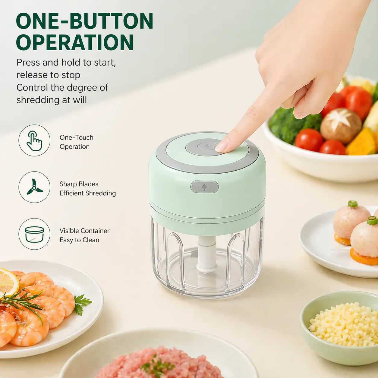 1 Pc Mini Electric Veggie Chopper, Portable Kitchen Gadget for Dicing Tomatoes, Chopping Onions, Herbs, Resin-Abs-Ps Blender for Ginger