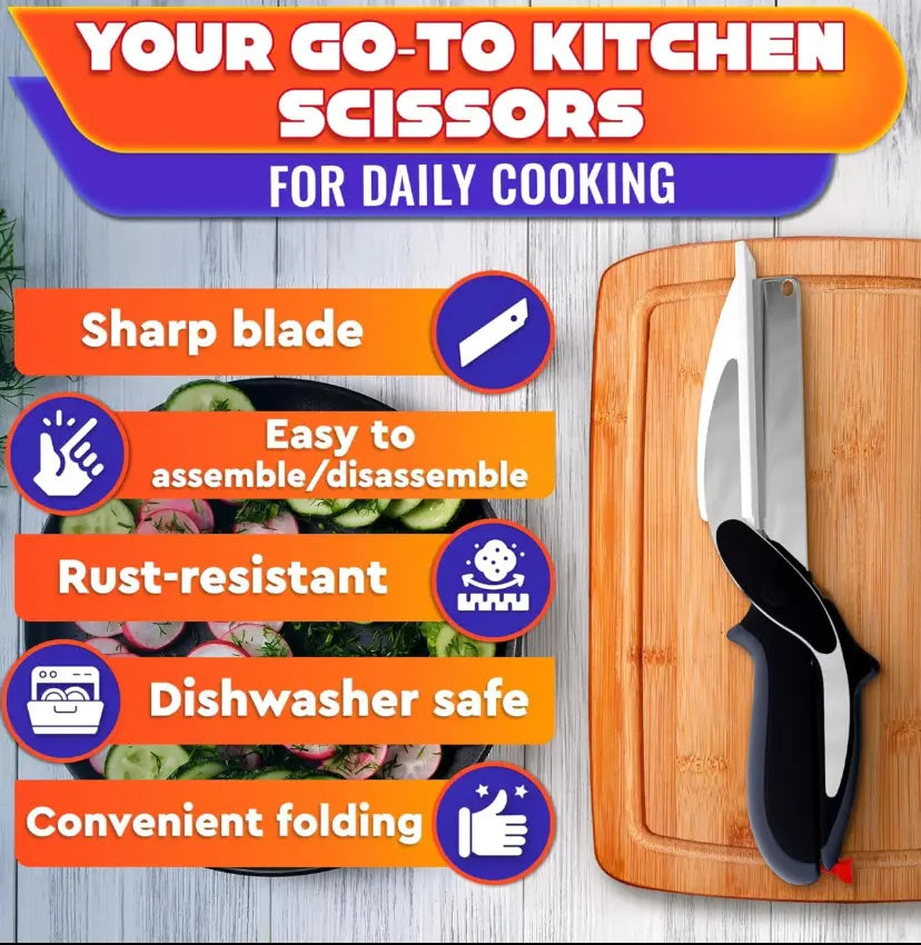 Father'S Day Gift 2 in 1 Kitchen Scissors for Food- Multi-Functional Stainless Steel Blade & Plastic Cutting Board Scissors with Safety Lock | 9.6"Fruit & Vegetable Cutter -Easy-To-Use Kitchen Shears for Meat, Bbq,Cheese, Easy-To-Clean,Holiday Gift