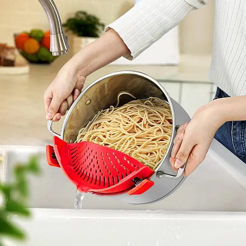 1 Piece Silicone Pot Filter Pasta Strainer with Adjustable Clips, Fruit Vegetable Food Strainer Kitchen Drain Sifter