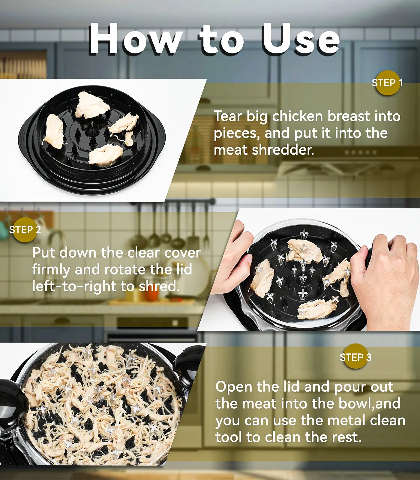 Chicken Shredder Tool Twist, Visible Chicken Breast Grinder Machine for Ground Food, Meat & Vegetables (Elegant Black) Slicer Kitchen
