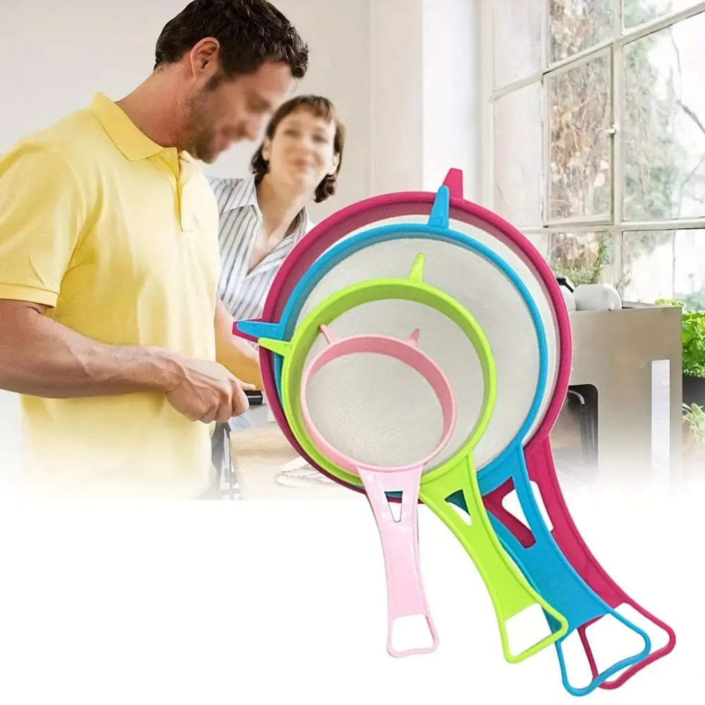 Easy-To-Clean 4Pcs Kitchen Strainer Set with Handles, Kitchen Strainer Utensils, Kitchen Accessories, Perfect for Powdered Sugar, Soy Milk, Flour & Rice Washing, Essential Baking Gadgets, Food Colander Kitchenware