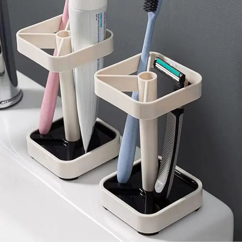 Toothbrush Holder Stand with Cover/Cup, 3 Slots for Toothbrushes, Compatible with Toothpaste & Razor Comb, Vanity Organiser White