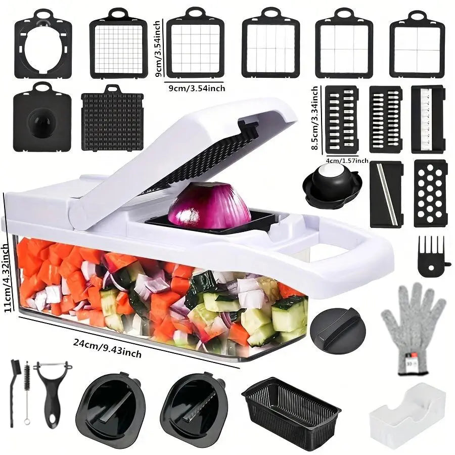 22 in 1 26In1 15In1 Vegetable Chopper with Container, 1 Set Vegetable Slicer Set, Household Multifunctional Vegetable Chopper, Fruit & Vegetable Utensils for Home Kitchen, Vegetable Cutting Slicer [Package List as Picture Shown]