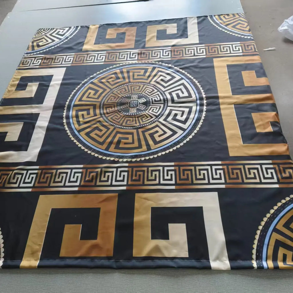 Black and Gold Geometric Pattern Bathroom Accessory Set with Shower Curtain, Non-Slip Mat, U-Shaped Rug, Toilet Seat Cover, and 12 Hooks for Modern Decor