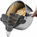 Silicone Pasta Strainer Clip-On for Pots and Pans - Heat Resistant Colander for Vegetables and Noodles - Kitchen Gadgets for Cooking - Space-Saving Design - Gray