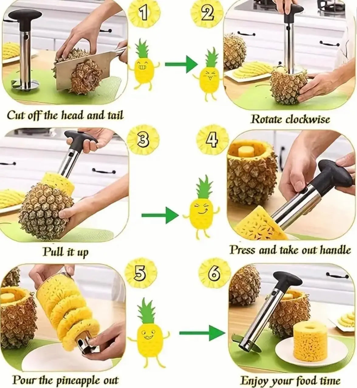 Stainless Steel Pineapple Corer, Detachable Handle Fruit Cutter-Peeler-Slicer, Fast & Easy Core Remover Kitchen Utensil, Multi-Purpose Kitchen Supplies & Gadgets, Durable Tool with 1-Year Warranty & Recipe Ebook