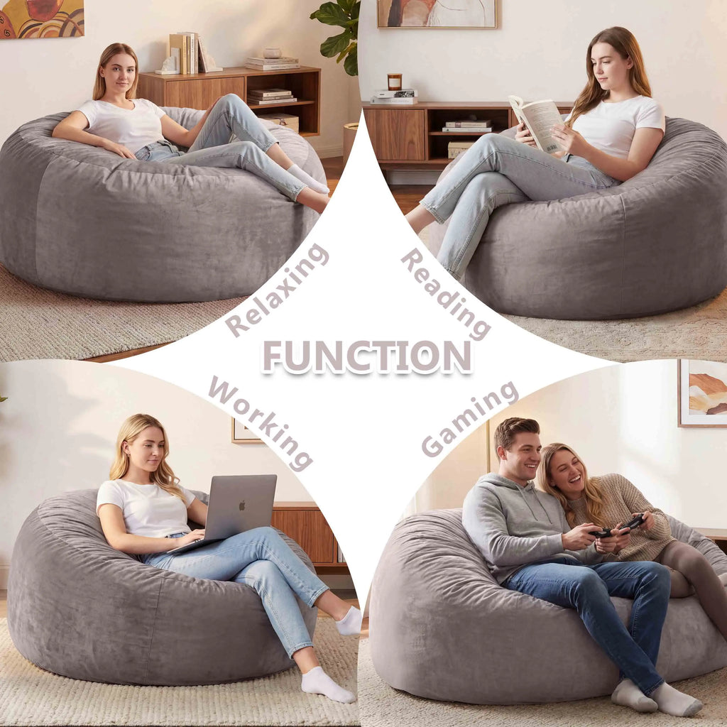 [Memorial Day] 3FT/4FT/7FT No Gift, 5Ft/Jumbo with 3 Gifts Bean Bag (With Filler) Lazy Sofa Beanbag Chairs for Adults Ship Free High-Rebound Memory Foam Filling Furniture Flannel Cover Removable Modern Upholstered Sofa