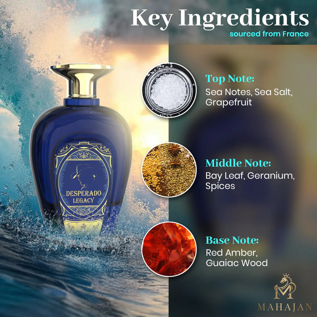 Mahajan Desperado Legacy Eau De Parfum – Ocean Fresh & Addictively Sweet Cologne – Powerful Head-Turning Long-Lasting Luxury Pefume for Men (3.4 Oz)