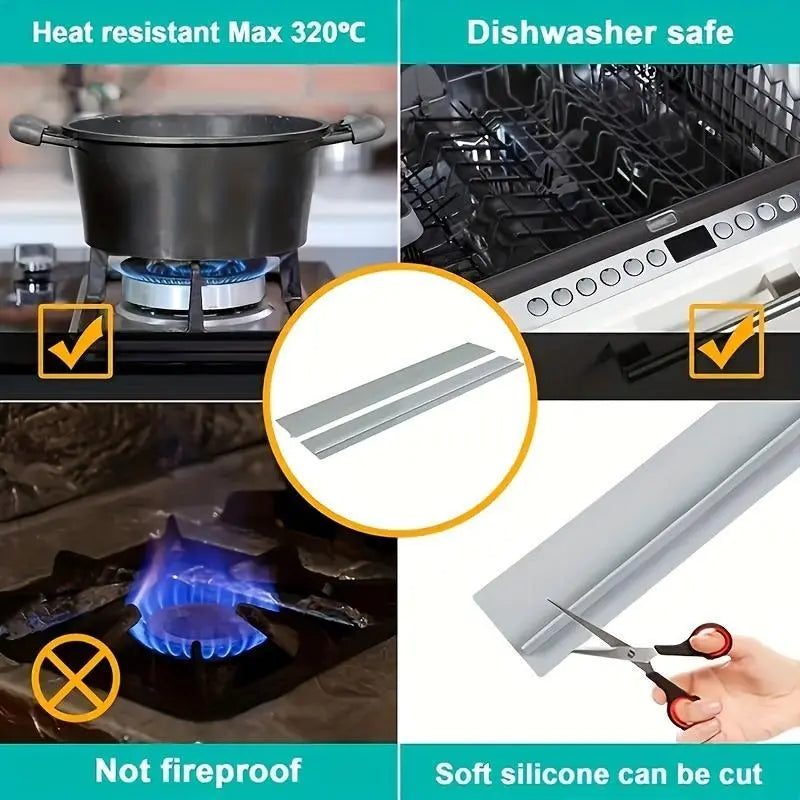 1/2 Pcs Silicone Stove Gap Cover, Kitchen Counter Gap Filler, Heat Resistant Oven Gap Filler, between Kitchen Appliance Washing Machine and Stove, Easy to Clean Seal Fitting Kitchen Gadgets Protection Utensils Water Proof White