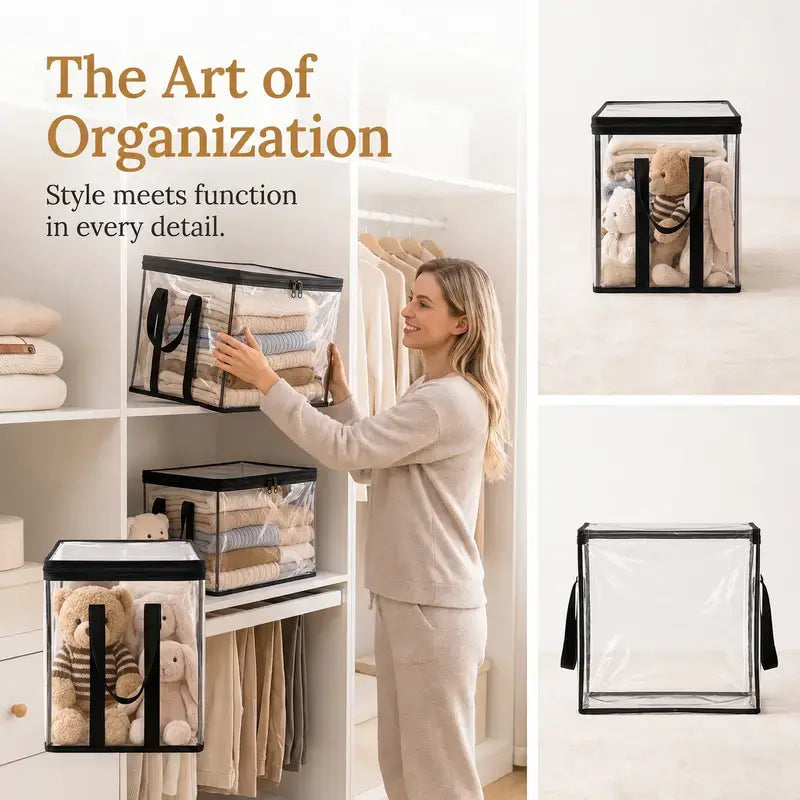 【 Free Shipping 】Large Clear Thick Plastic Storage Box with Hinged Lid, Camping, Travel, Attic and Movingheavy-Duty Durable High Capacity Organizer, Perfect for Home,