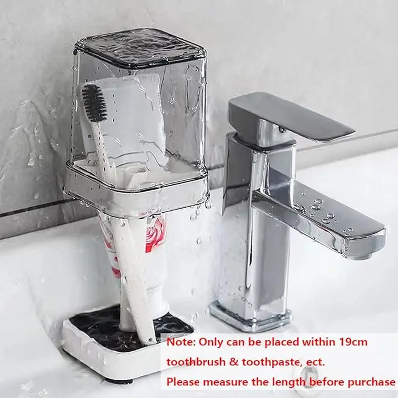 Toothbrush Holder Stand with Cover/Cup, 3 Slots for Toothbrushes, Compatible with Toothpaste & Razor Comb, Vanity Organiser White