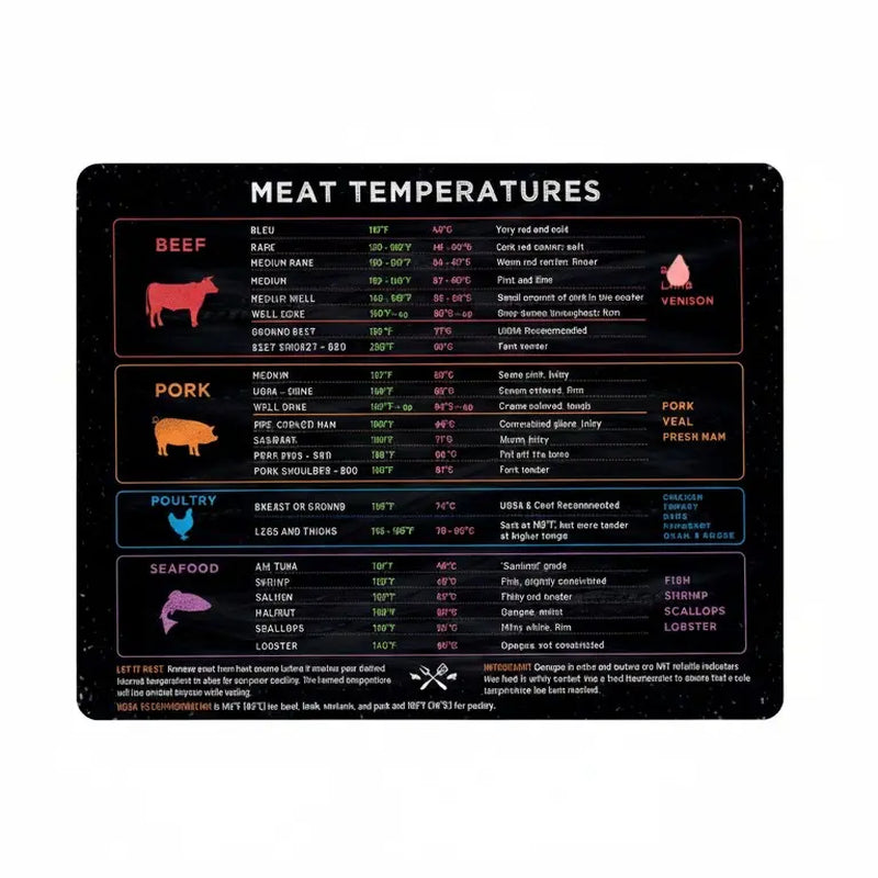 Levain & Co Magnetic Meat Temperature Measuring Chart - Refrigerator Magnet, Grill & Kitchen Accessory for Beef & Chicken Doneness Guidance